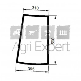 Vitre de coin droite bombé cabine C44 tracteur Deutz-Fahr, Same Dorado, Golden, Massey-Ferguson 3315V/S/F, 3325V/S/F, 3330V/S/F, 3340V/S/F, 3350V/S/F, 3355V/S/F, 3425V/S/F, 3435V/S/F, 3445V/S/F, 3455V/S/F