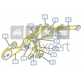 Courroie de broyeur sortie moteur MB New-Holland CR 6090, 7090, 8080, 8090, 9060, 9070, 9080, 9090, CX 720, 740, 760, 820, 840, 860, 880, 84075345 Claas, Deutz Topliner 01145330