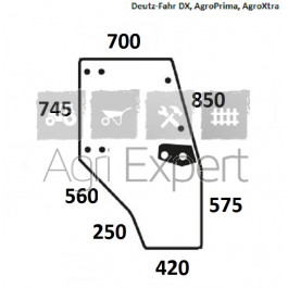 Vitre de porte Deutz-Fahr Gauche pour AgroPrima, AgroXtra, DX claire