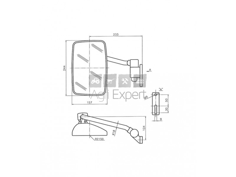 6005028687, 7700072367,600501434, 600501436 Rétroviseur droit avec bras  cabine tracteur Renault, Claas, Universel, Homologation II-III  e3*03*7020*16, 0783.110S