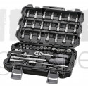 Coffret de douilles 1/4" 45 pièces avec Cliquet, rallonge, torx, Philips PH, Pozi PZ, Plat, hexagonale BTR, Douilles 4, 4.5, 5, 5.5, 6, 7, 8, 9, 10, 11, 12, 13, 14 mm BLACK EDITION