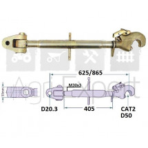 Barre de poussé genouillère D20.25 crochet Cat 2 Longueur 625/865 tracteur John-Deere