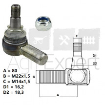 Rotule de barre de direction tracteur Case IH JX, New-Holland TD, Fiat SOM 40, 45, 50, 55, 511, 615, 715, 800, 570, 580, 650, 666, 670, 680, 750, 780, 850, 880, 980 