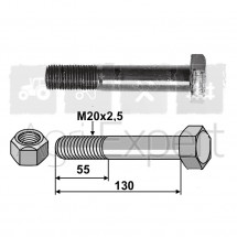 Boulon avec écrou frein pour broyeur et débroussailleuse Agria M8x1.25 x 50 mm