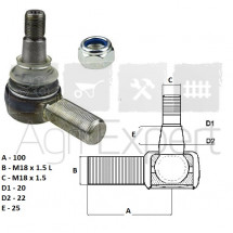 Rotule de direction tracteur Renault 782-4, 851-4, 95-14, 103-14, 103-54, 106-14, 106-54, 110-14, 110-54, 113-14, 120-14, 120-54, 133-14, 133-54, 145-14, 145-54, 155-54, 175-74, 160-94, 180-94