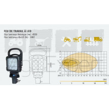 Phare de travail LED avec fixation sur support de gyrophare. Flux lumineux théorique (lm) : 4950