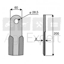 Couteau droit Berti 60X8X L200mm option modèle: TSB, KING, TSB/P